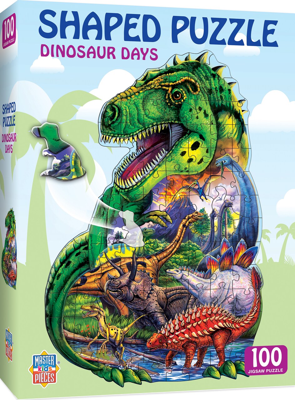 MasterPieces 100 Piece Shaped Jigsaw Puzzle for Kids - Dinosaur Days - 14&#x22;x19&#x22;
